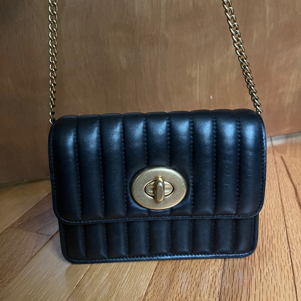Coach X Jennifer Lopez with Linear Quilting Black Leather Cross Body Bag
